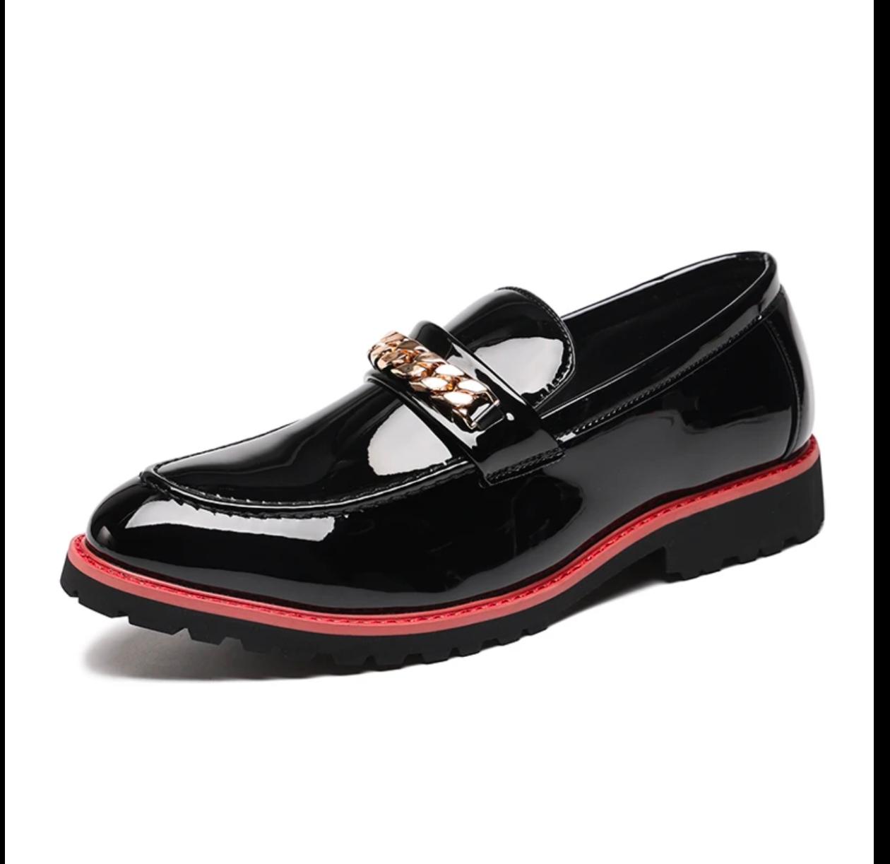 Men's Black Patent Tassel Brogue Loafers – Red Lug Sole Fashion Shoe — photo 1
