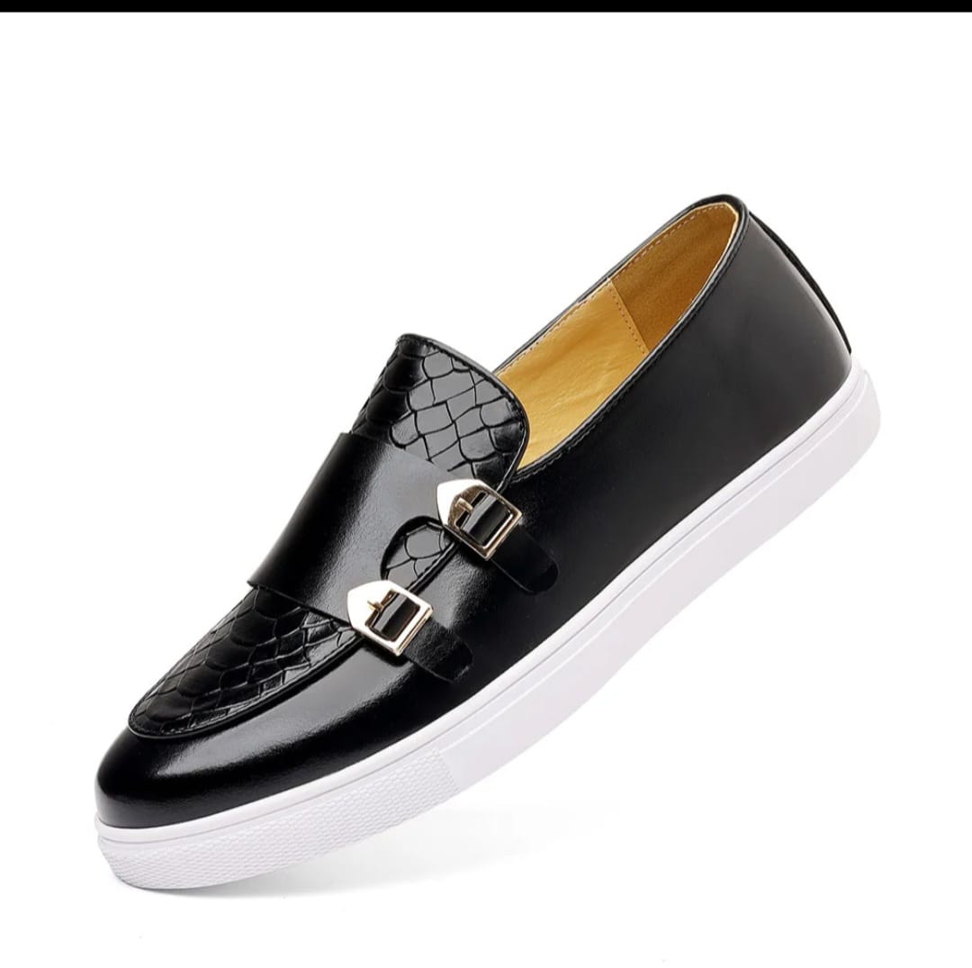 Men's Black Leather Brogue Monk-Strap Loafer — photo 1