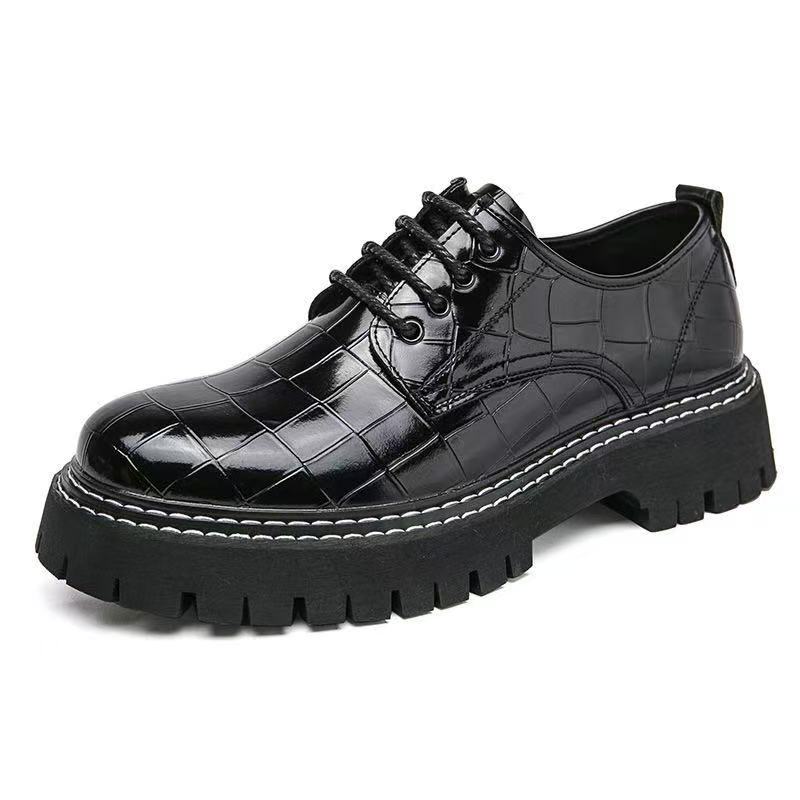 Men's Chunky Platform  Dress Shoes | Crocodile Embossed Leather Lace-Up Derby Shoes with Thick Lug Sole — photo 5