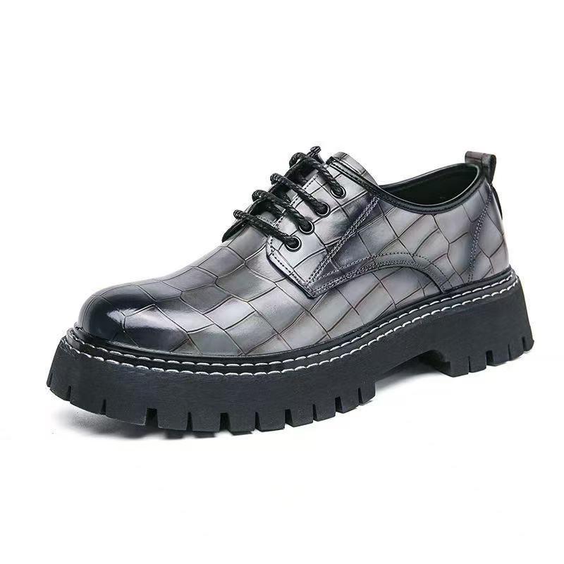 Men's Chunky Platform  Dress Shoes | Crocodile Embossed Leather Lace-Up Derby Shoes with Thick Lug Sole — photo 4