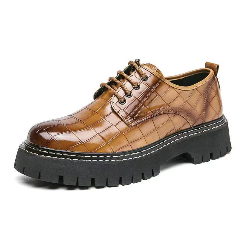 Men's Chunky Platform  Dress Shoes | Crocodile Embossed Leather Lace-Up Derby Shoes with Thick Lug Sole — photo 6
